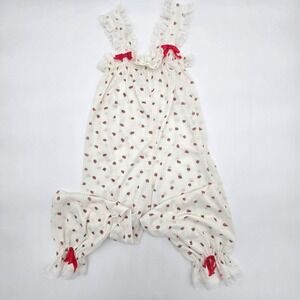 Vintage Candlesticks Kids Pajamas Strawberry Print Lace Ruffle Red Bow Size 8
